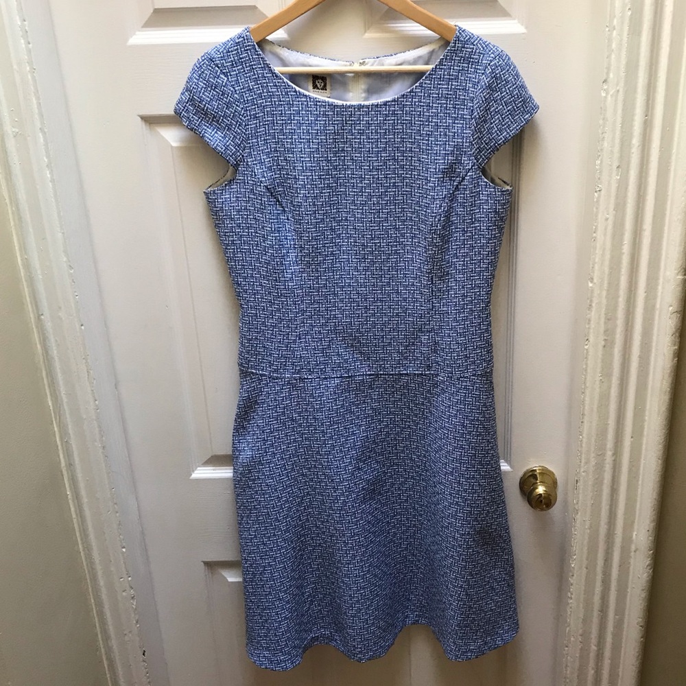 Anne Klein Blue Tweed A Line Dress Sz 10 EUC